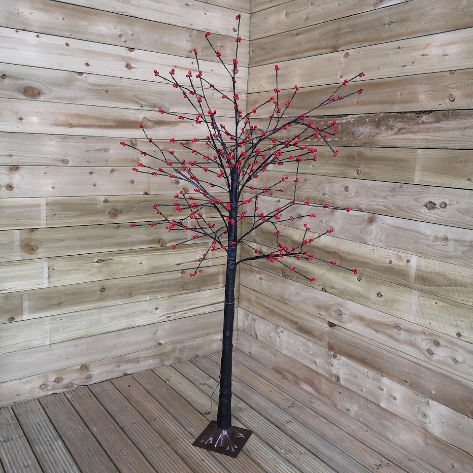 image 1 of 180cm 6ft Christmas Lit Black Twig Tree Red Berry 600 Warm White LED