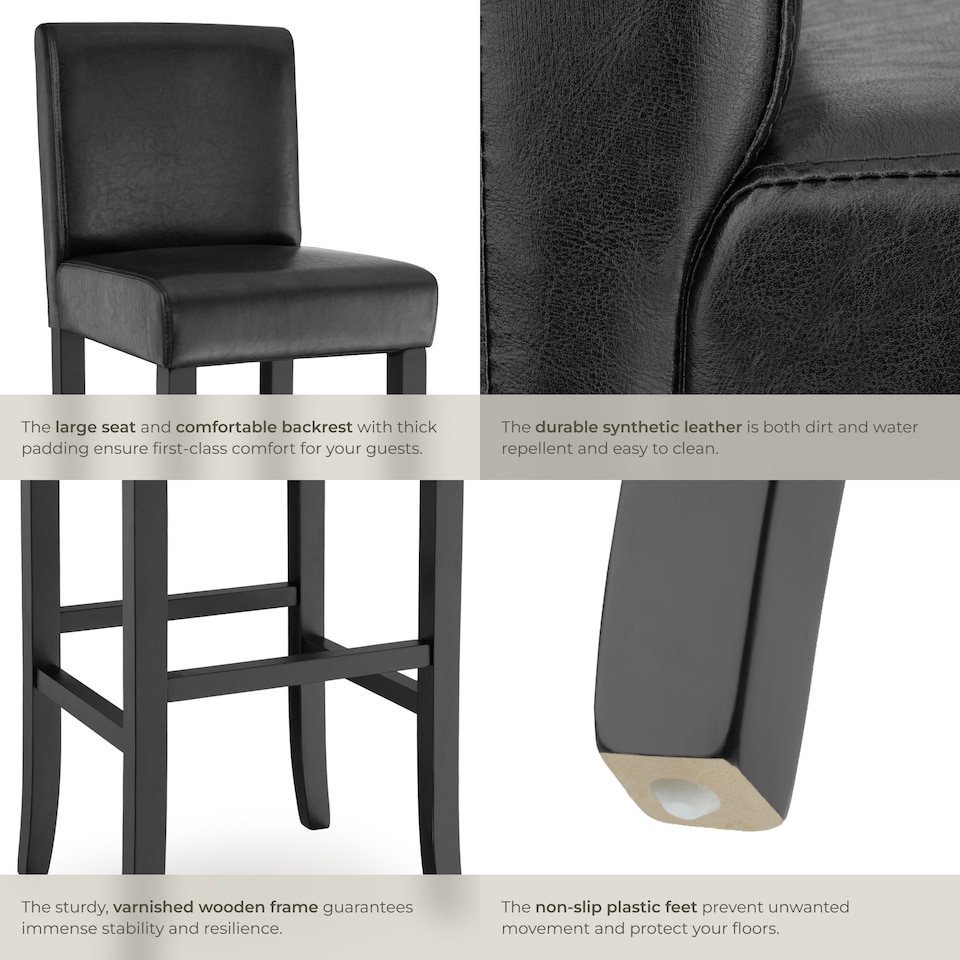 image 1 of Bar Stools with a padded backrest and faux leather cover | Black | black | 41 x 40 x 107 cm | 2