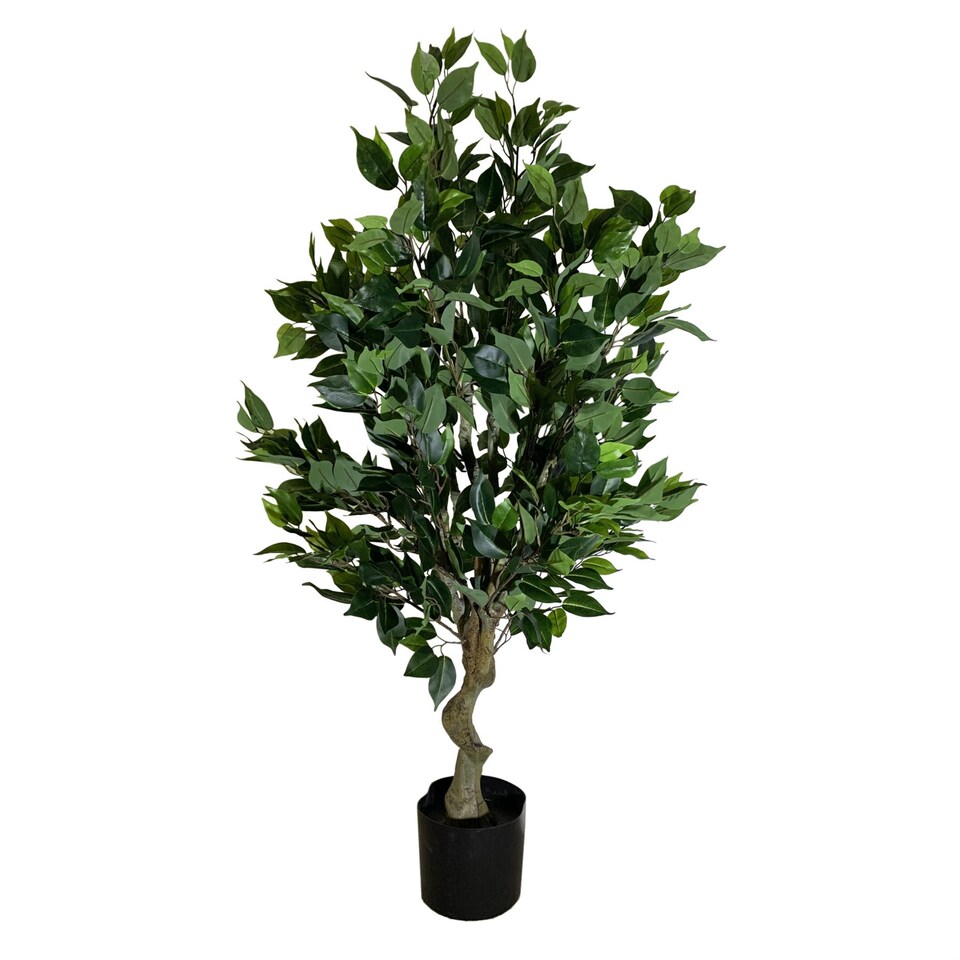 image 1 of Artificial 100cm Leaf Realistic Artificial Ficus Tree / Plant Bush Ficus Gold Curve Planter | Green | 3ft
