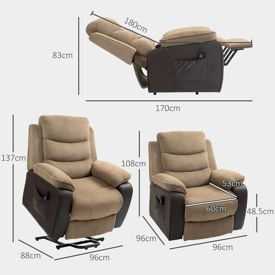 image 1 of HOMCOM Power Lift Riser and Recliner Chair with Remote Control, Brown Brown