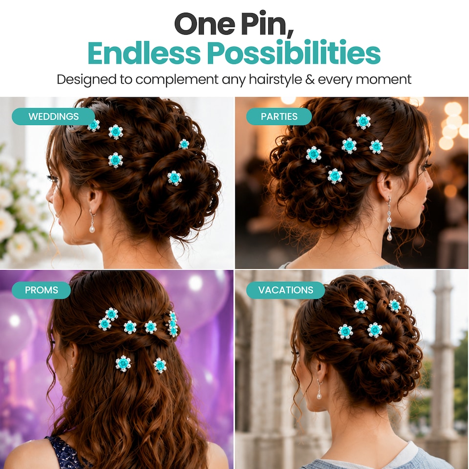 image 1 of Crystal Rose Flower Hair Pins, Clips with Rhinestone Flowers - 1pc