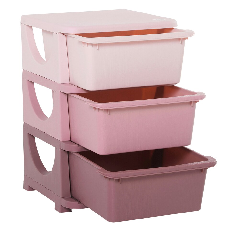 image 1 of HOMCOM Kids Storage Units with Drawers 3 Tier Chest Vertical Dresser Tower Pink | 37cm x 37cm x 56.5cm