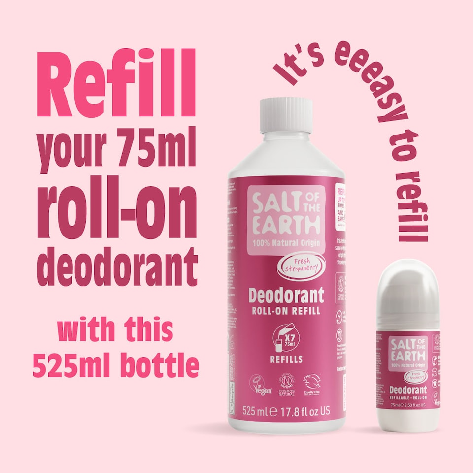 image 1 of Salt of the Earth Natural Deodorant Roll on Refill x7 Uses Fresh Strawberry Natural Origin Ingredients Vegan 525ml