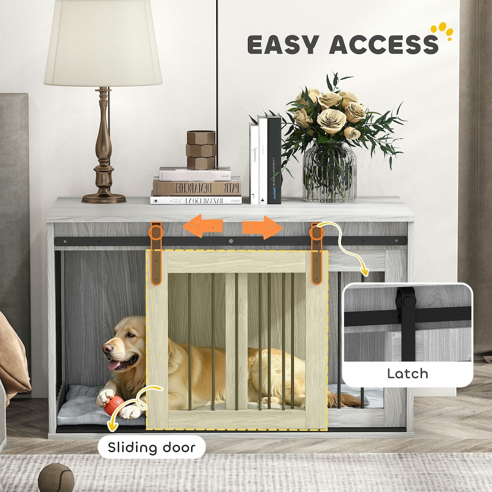image 1 of PawHut Dog Crate Furniture with Removable Cushion for Large Dogs - Grey
