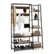 image 1 of COSTWAY 5-in-1 Entryway Bench Industrial Coat Rack with 9 Hooks Brown | One Size