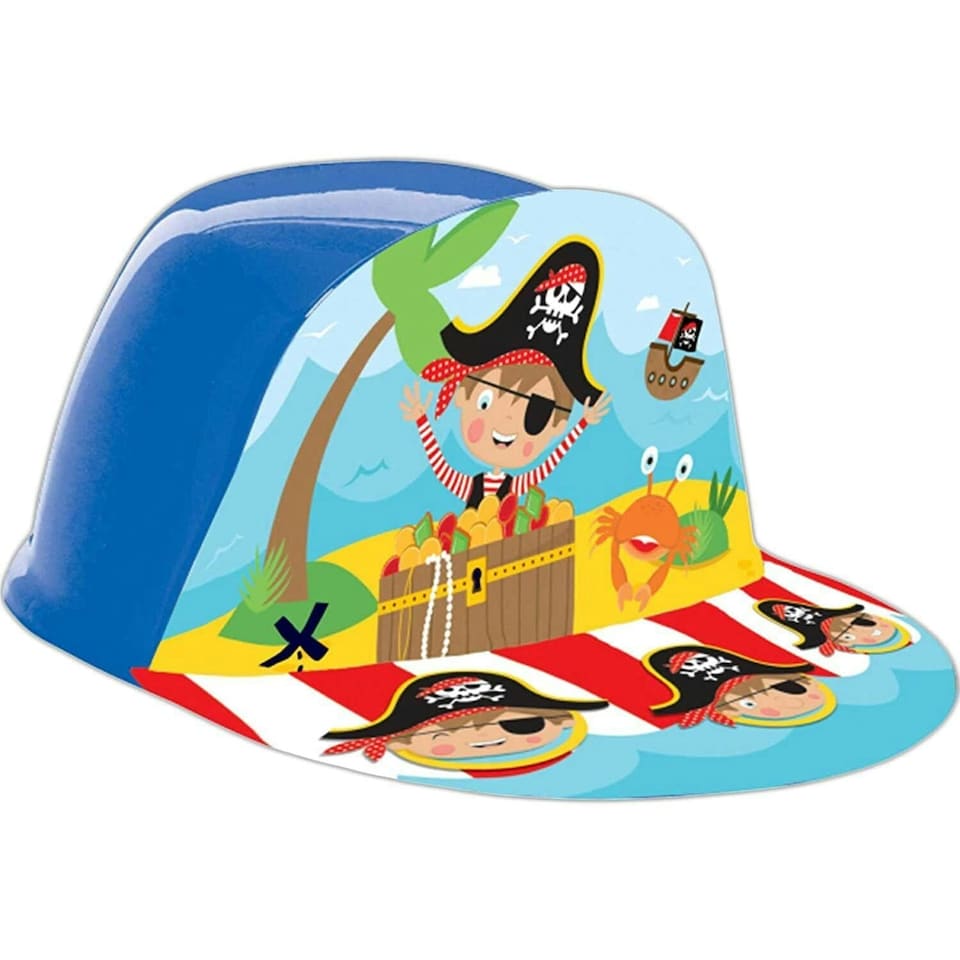 Plastic Pirate Happy Birthday Cap - Multicoloured - One Size