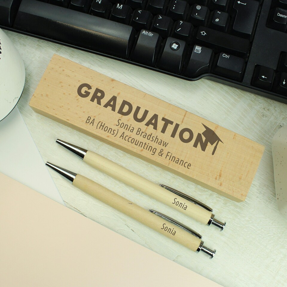 image 1 of Personalised Graduation Wooden Pen and Pencil Set