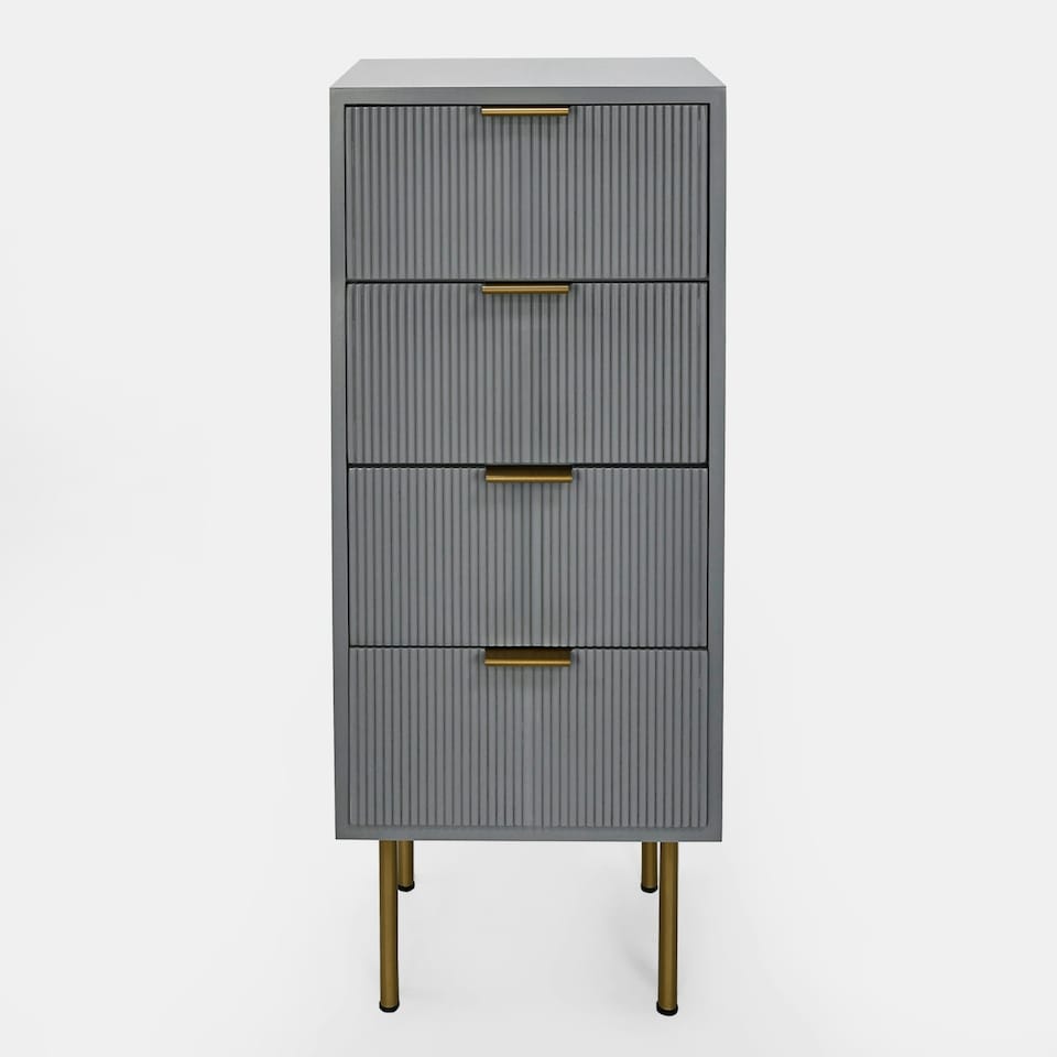 image 1 of OHS 4 Drawer Modern Ribbed Office Side Bedroom Nightstand Bedside Table Brown | Natural Wood