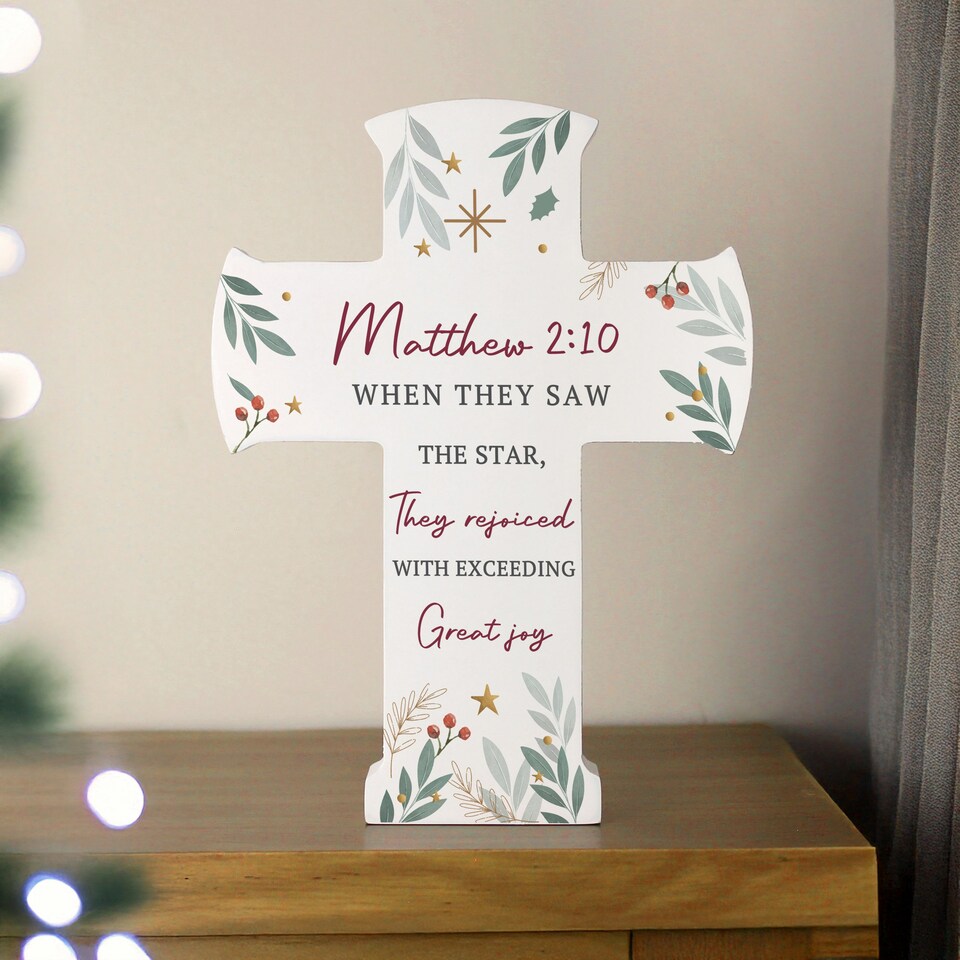 image 1 of Personalised Christmas Wooden Cross Ornament
