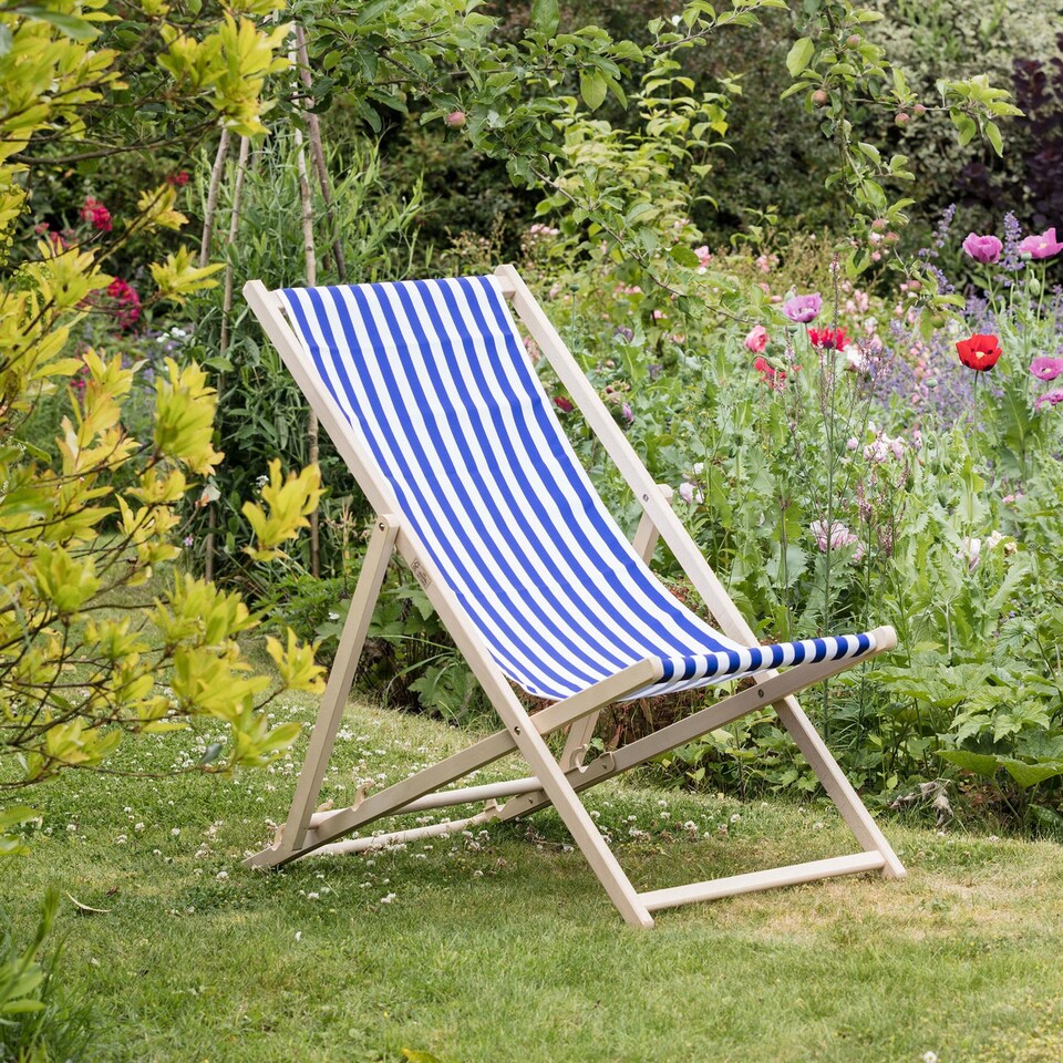 image 1 of Harbour Housewares Folding Wooden Deck Chairs - Navy Stripe - Pack of 2 | Blue | Blue