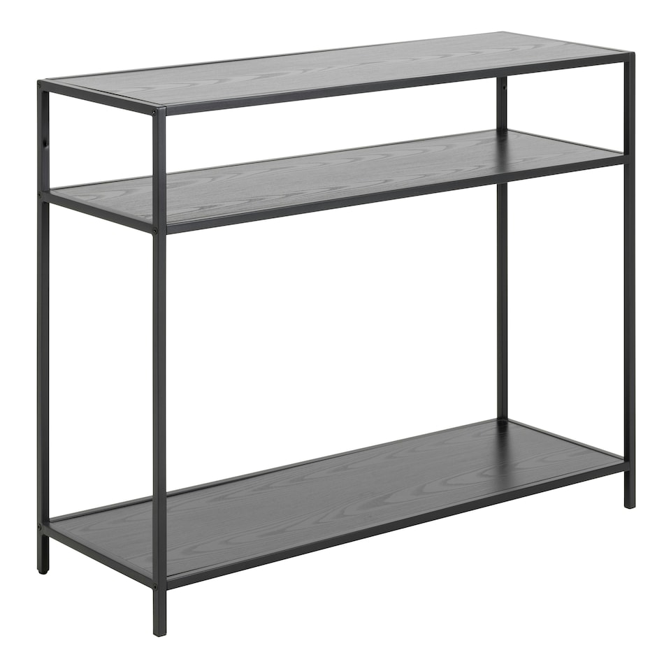 image 1 of Seaford Console Table with 2 Shelves in Black and Oak