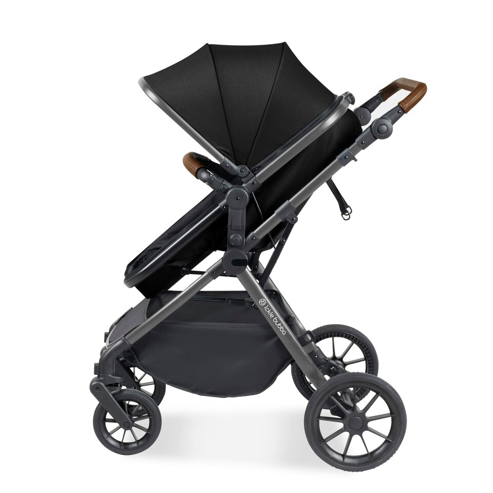 image 1 of Cosmo Travel System & Stratus (Black) - Birth to 22kg (Approx. 4 Years). Convertible Seat, UPF 50+ Hood, Footwarmer, Apron, Raincover, Changing Bag & Mat