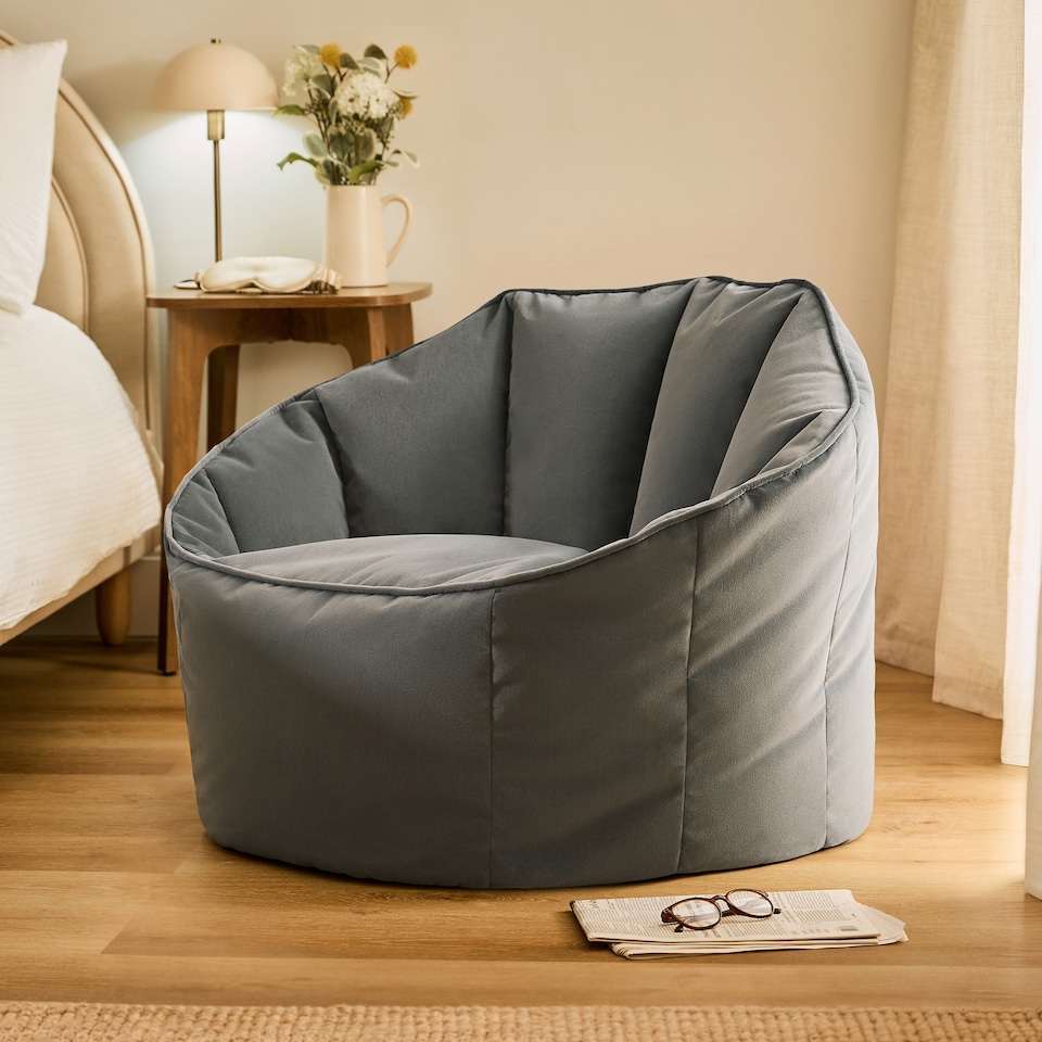 image 1 of icon Sirena  Velvet Bean Bag Accent Bean Bag Chair, Charcoal Grey