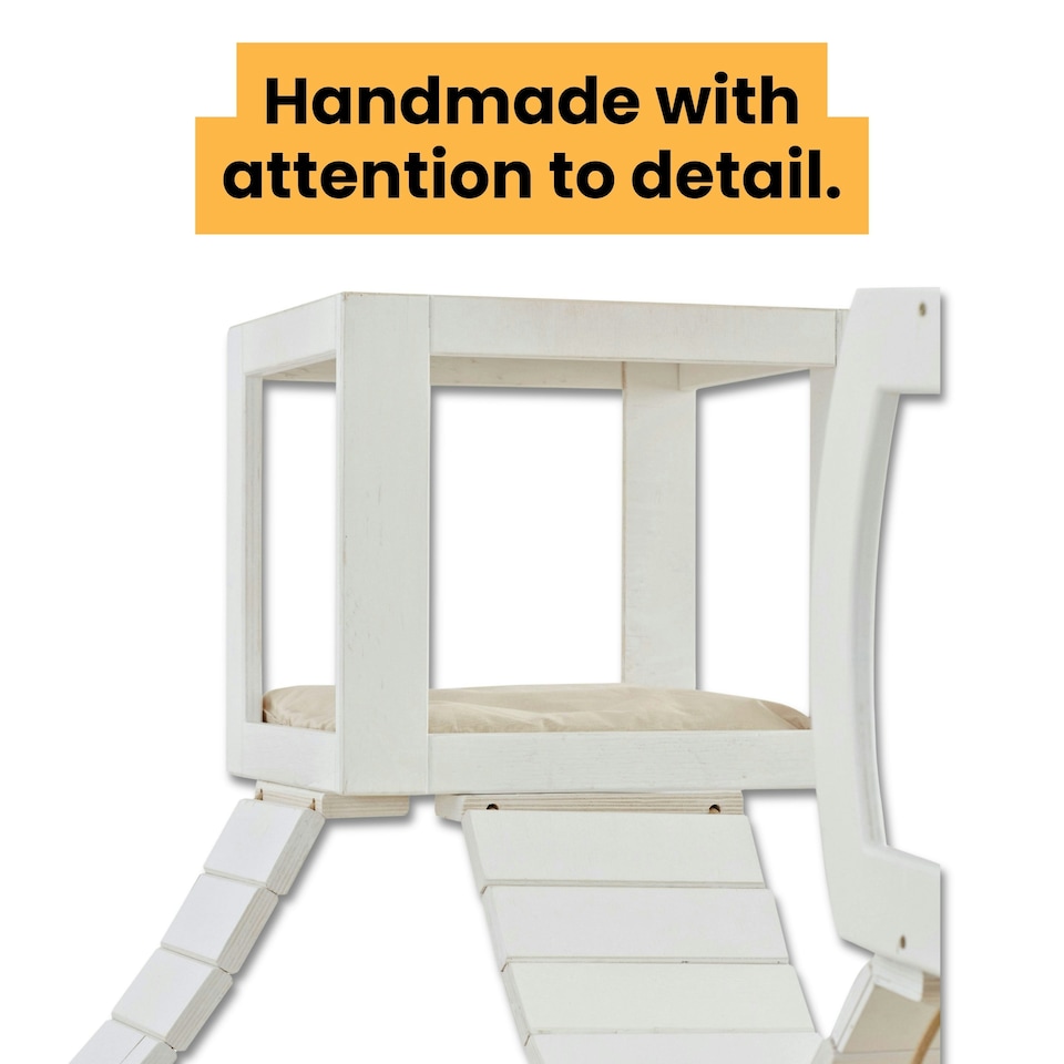 image 1 of NOVECRAFTO Modular Ceiling Cat Furniture – Wooden Hanging Cat Tower with Shelves, Bridge & Sleeper – Space-Saving Climbing System for Indoor Cats White
