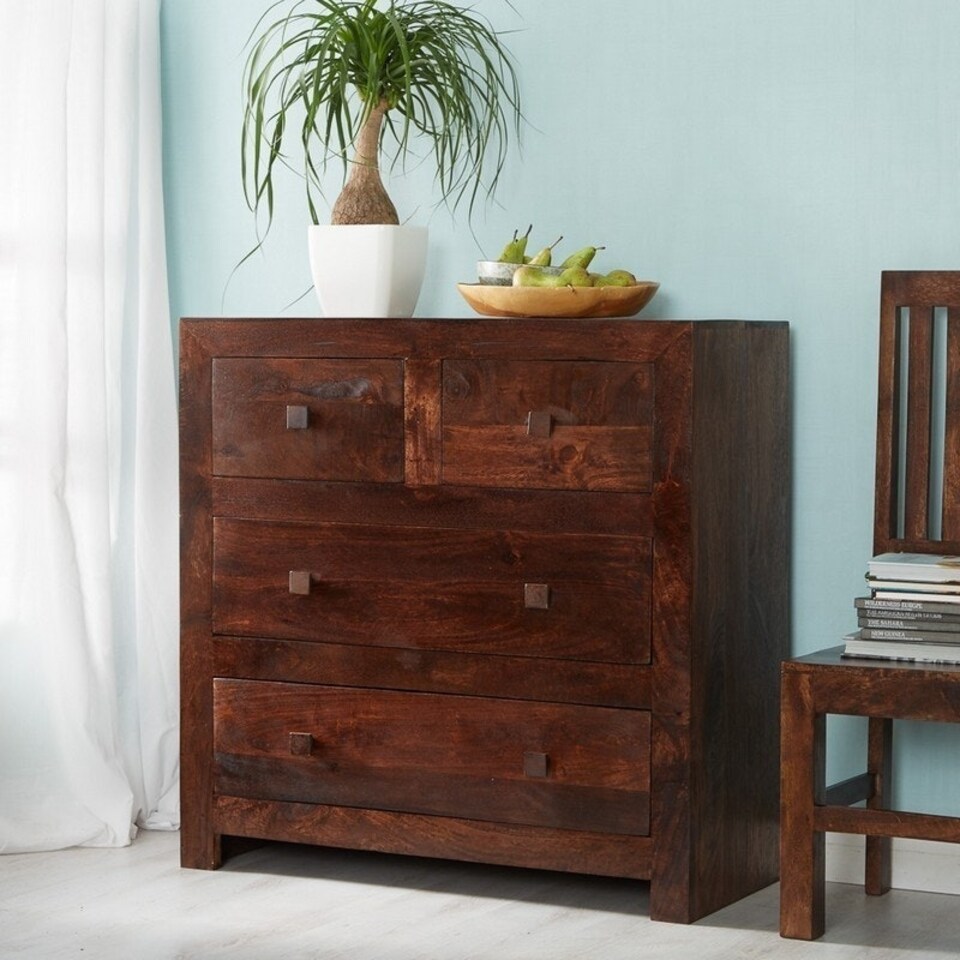 image 1 of Toko Dark Mango 4 Drawer Dressing Chest - Solid Mango Wood - L45 x W100 x H100 cm