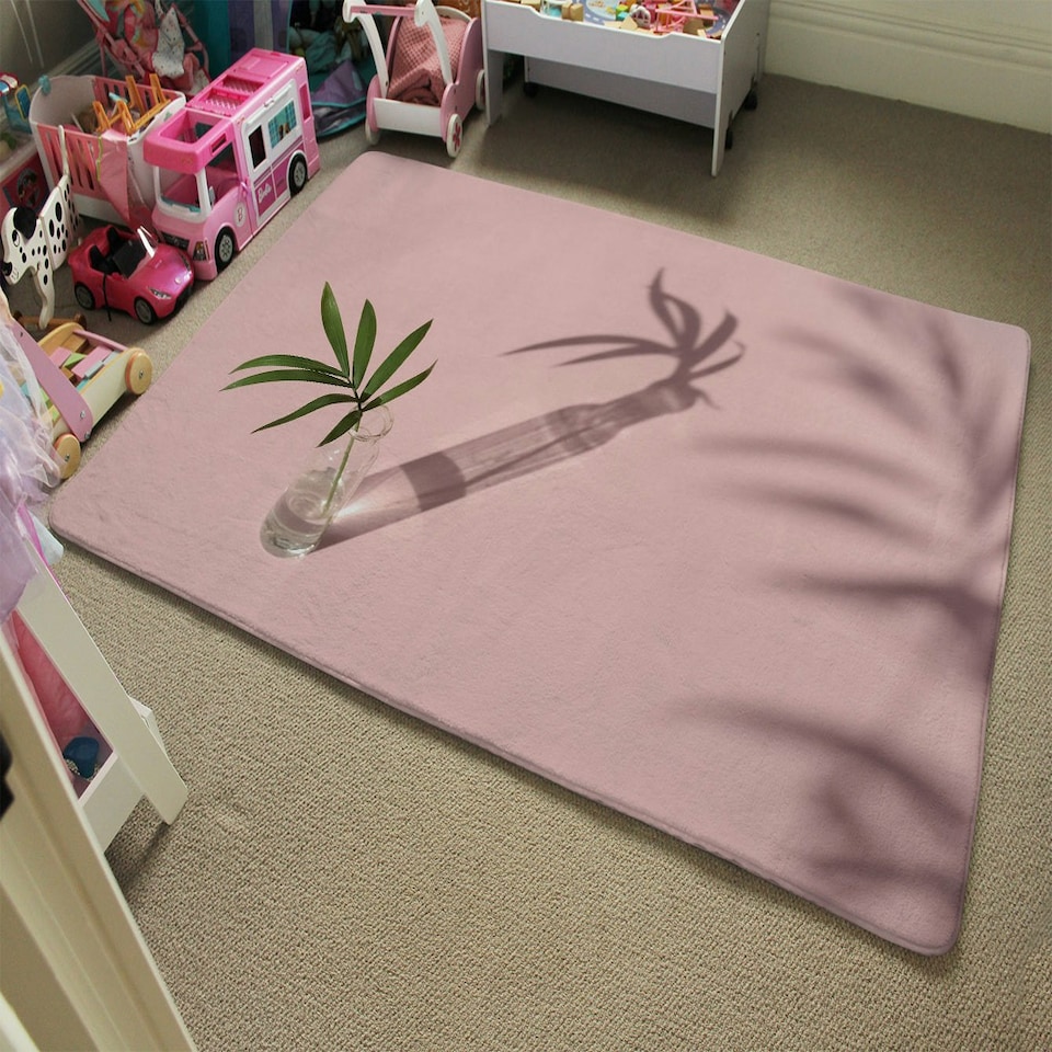 image 1 of Botanical leaf on pink (Rug) Pink | M