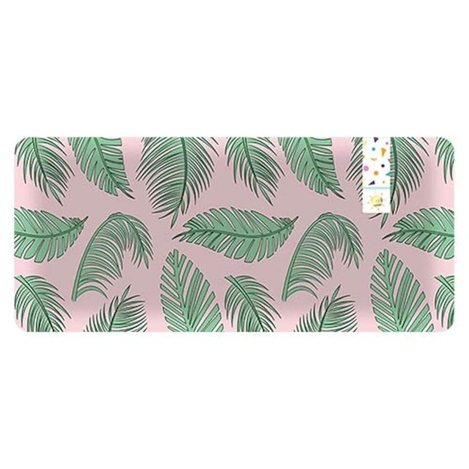 Pink Leaf Reusable Plastic Rectangle Picnic Serving Plate 37.5cm