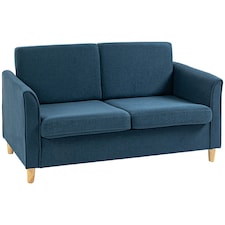 HOMCOM Double Seat Sofa Linen Upholstery Loveseat Couch w/ Armrests, Blue