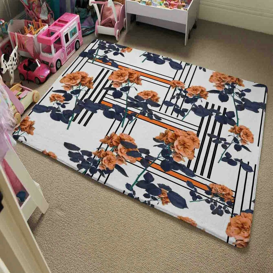 image 1 of Geometric Lines & Flowers (Rug) Multi | Large: 140x200cm