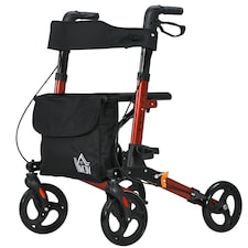 HOMCOM 4 Wheel Rollator Walker,  Adjustable Mobility Walker with Bag, Red
