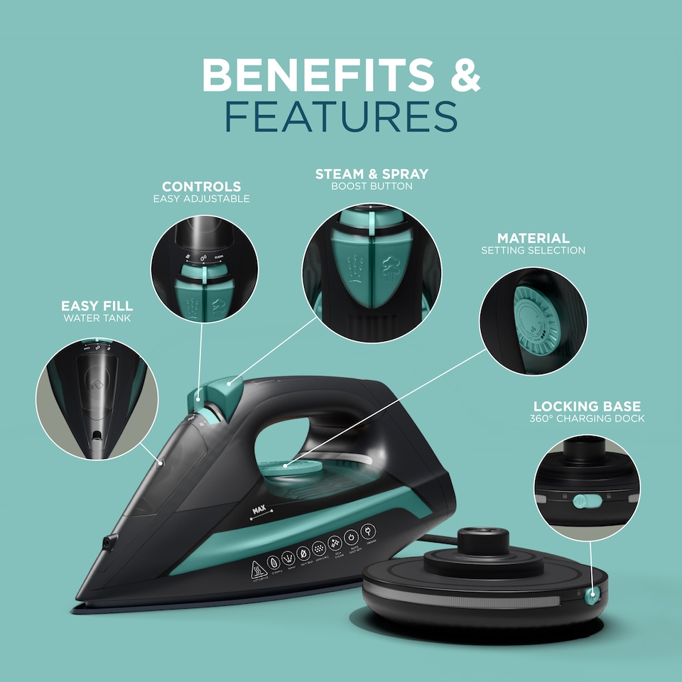 image 1 of DMD Cordless Steam Iron with Ceramic Soleplate 2800W
