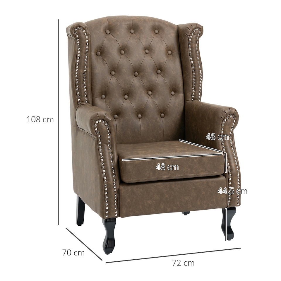 image 1 of HOMCOM Chesterfield-style Wing Back Armchair Tufted Accent Chair Brown