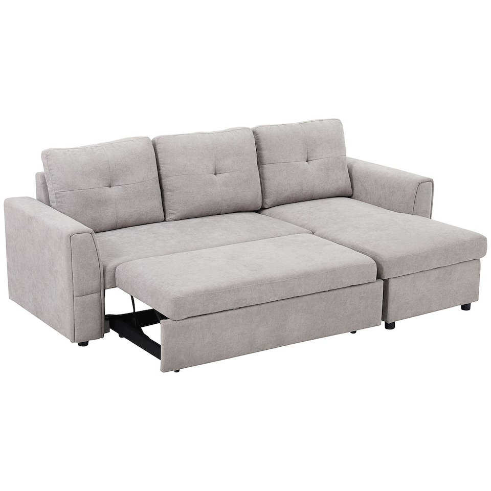 image 1 of HOMCOM 3 Seater Sofa Bed, Convertible Pull Out Sofa with Storage, Grey