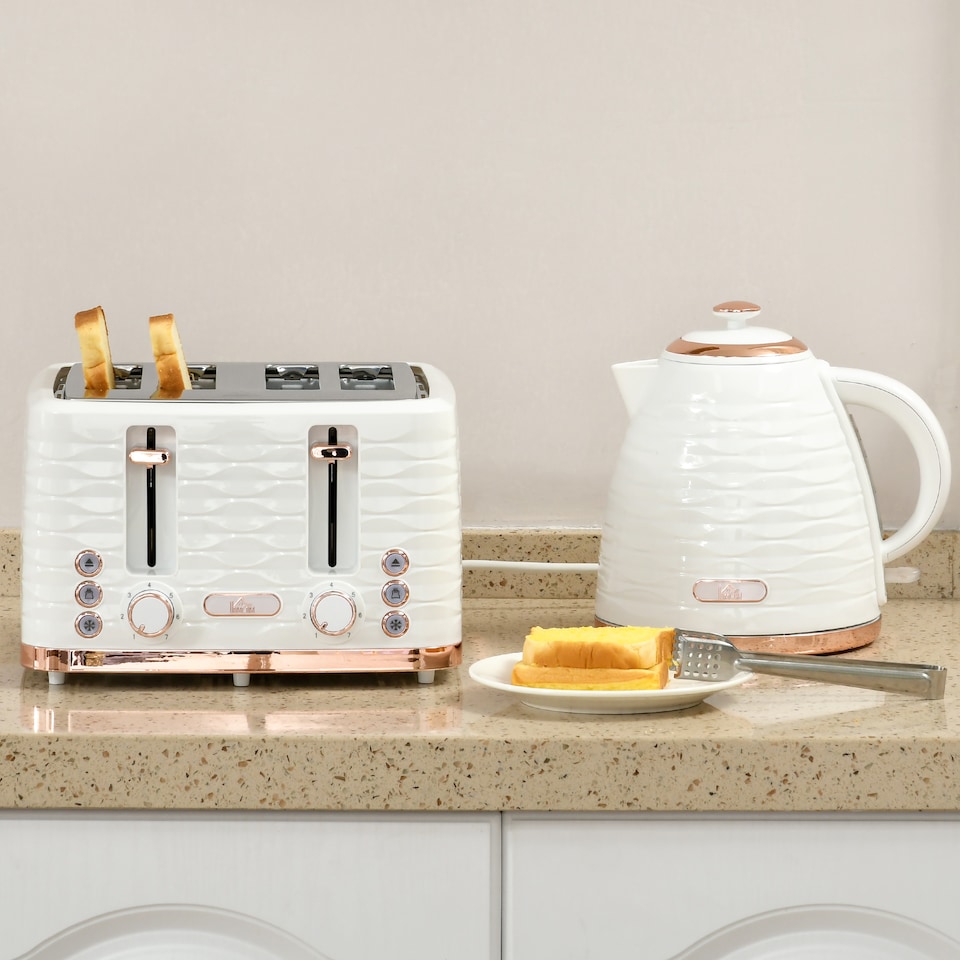 image 1 of HOMCOM Kettle and Toaster Sets, 3000W 1.7L Rapid Boil Kettle & 4 Slice Toaster with 7 Browning Controls, Defrost, Reheat and Crumb Tray, UK Otter thermostat, Cream White
