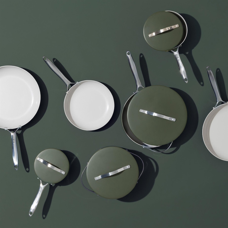 image 1 of Prochef 16cm Green Ceramic-Coated Aluminium Saucepan | Green | Olive Green