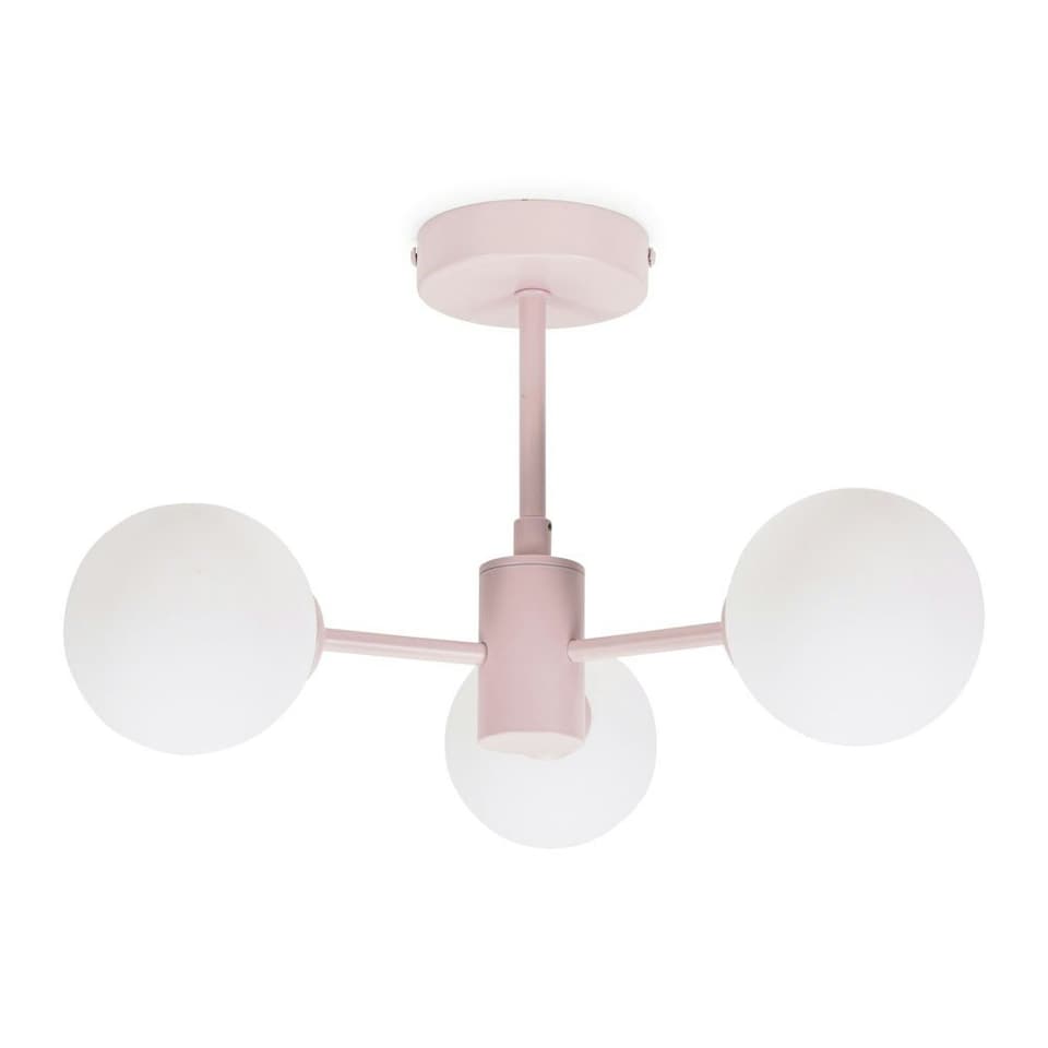 image 1 of ValueLights Marlow Blush Pink Opaque Glass Globe 3 Arm Ceiling Light with LED Bulbs
