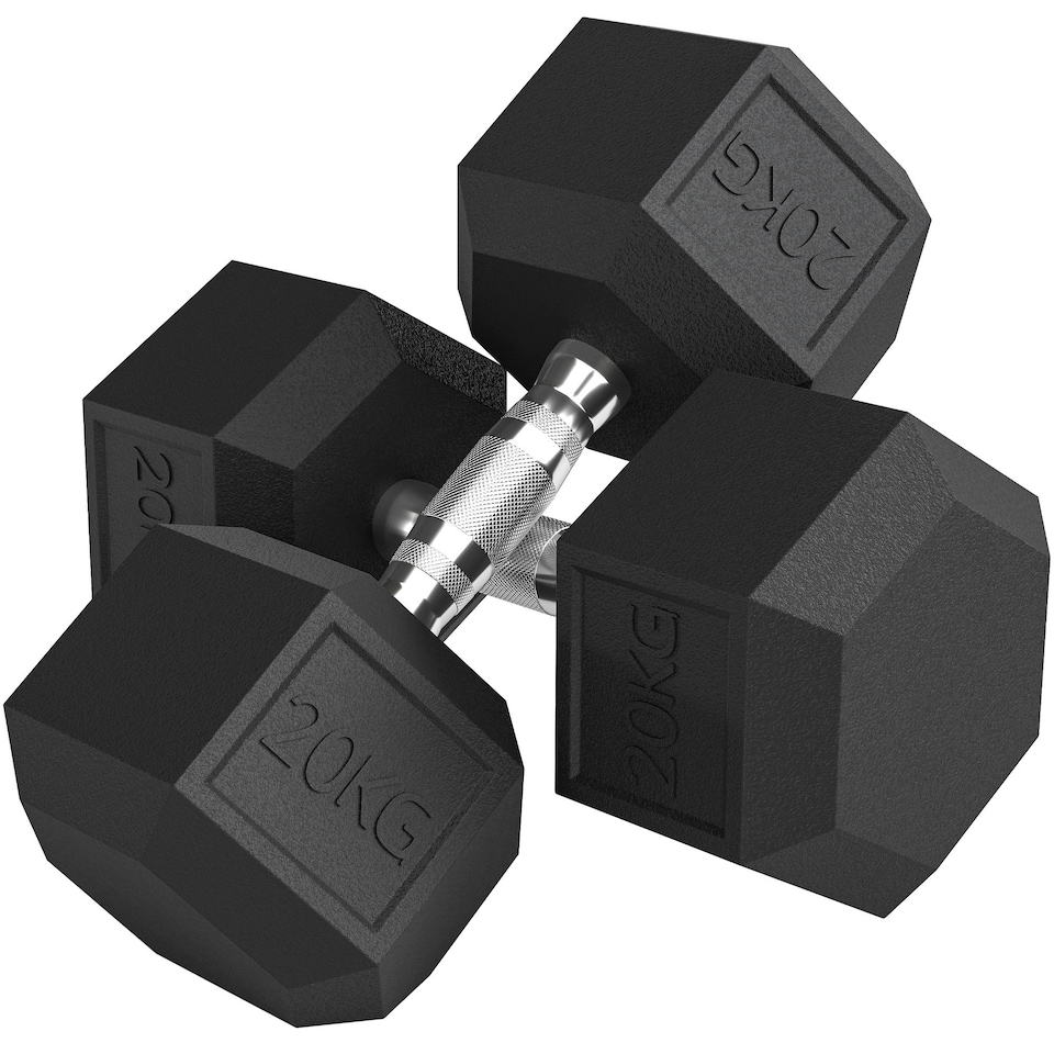 image 1 of HOMCOM 2x20KG Rubber Hex Dumbbell Portable Hand Weights Home Gym