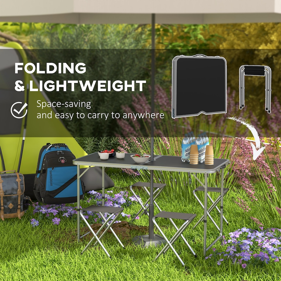 image 1 of Outsunny Camping Table and Chairs Outdoor Indoor Use for BBQ Picnic Garden | Black | Black | 1