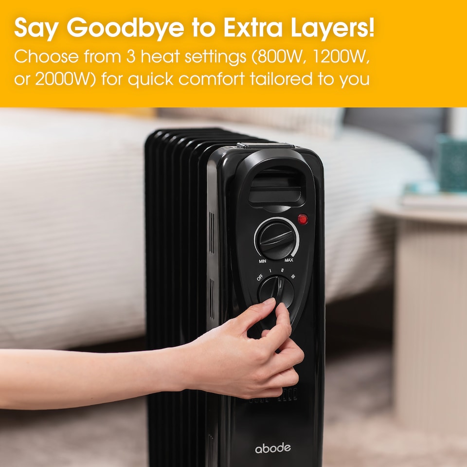 image 1 of Abode AOFR9003B 2kW 9 Fin Oil Filled Radiator in Black