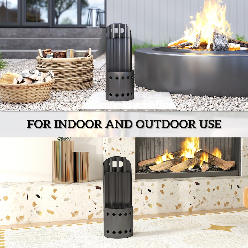 image 1 of Outsunny 4 Pieces Fireplace Companion Set, Metal Fireplace Accessories Fireside Companion Set with Broom, Shovel, Poker, Bucket, Black