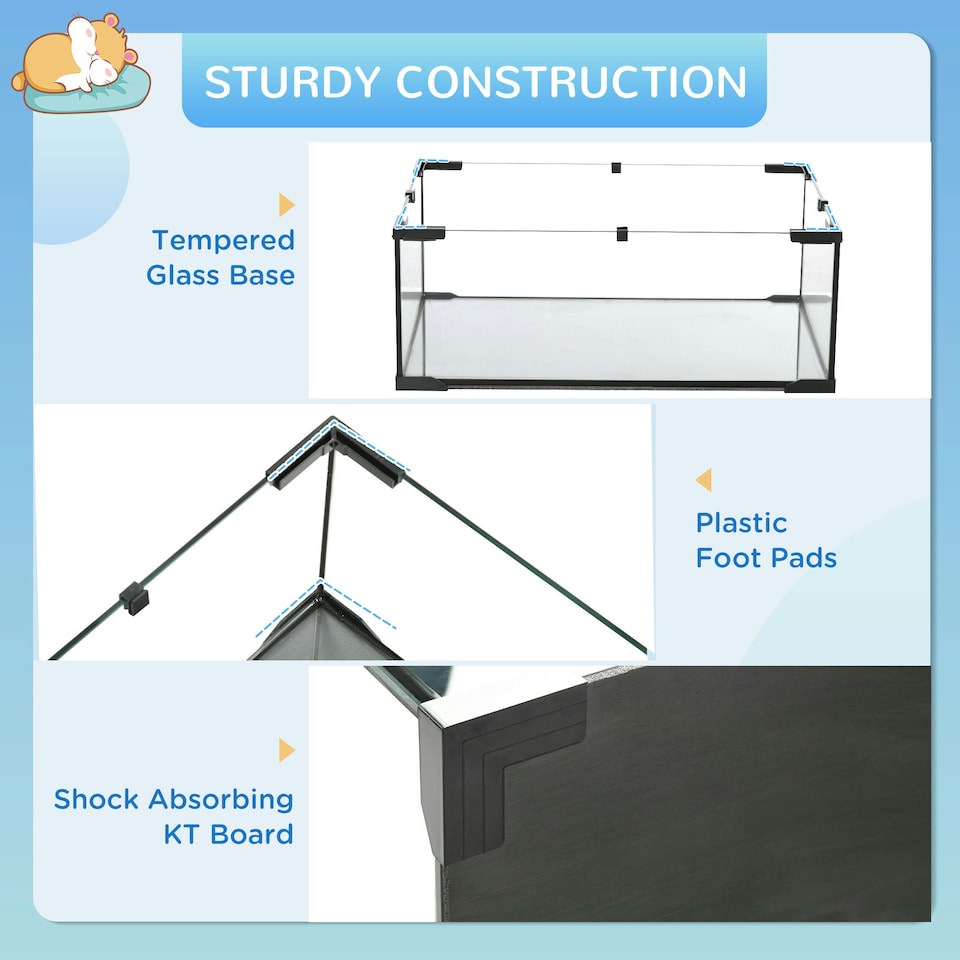 image 1 of PawHut 3 Tiers Hamster Cage w/ Deep Glass Bottom, Dish, Hut, 60 x 40 x 54.5cm