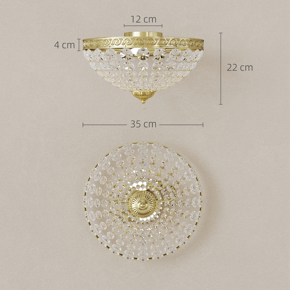 image 1 of HOMCOM Crystal Chandelier Ceiling Light with 168 Octagonal Beads, Vintage 2-Light Flush Mount Ceiling Light for Living Room, Bedroom, Hallway, Dining Room, Gold Tone | Gold