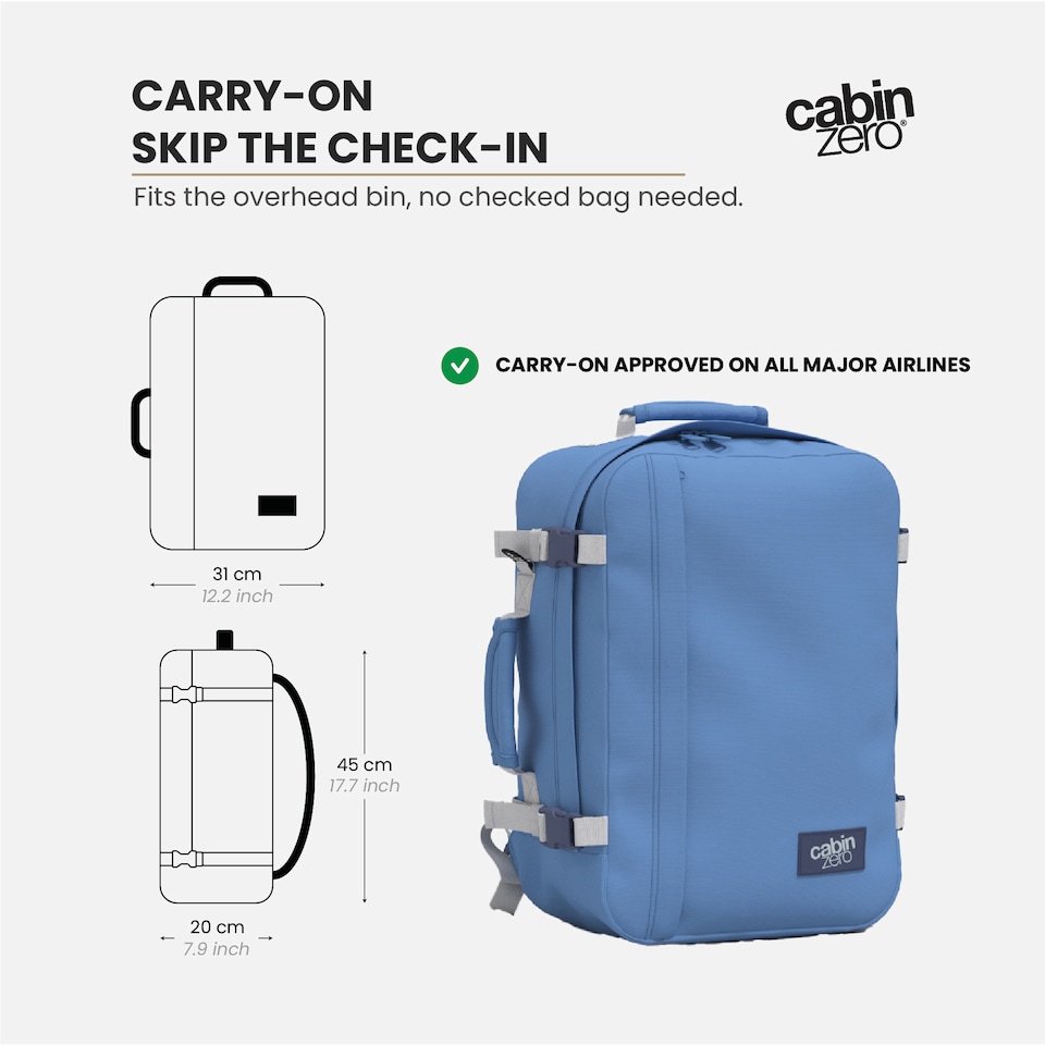 image 1 of CabinZero Classic Cabin Backpack 36L, Carry-on Approved with Lightweight Build