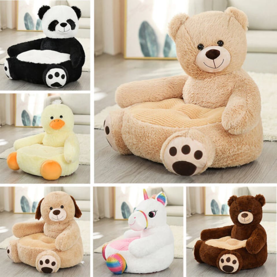 image 1 of Kids Plush Animals Sitting Support Sofa | White | White | One Size