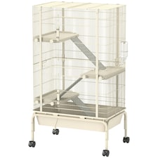 PawHut 4-Level Rolling Small Animal Cage, Rabbit Cage with 15cm Deep Bottom