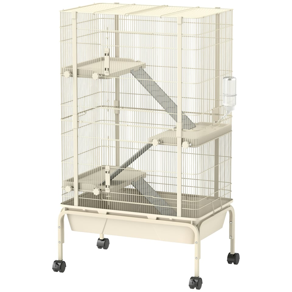 image 1 of PawHut 4-Level Rolling Small Animal Cage, Rabbit Cage with 15cm Deep Bottom