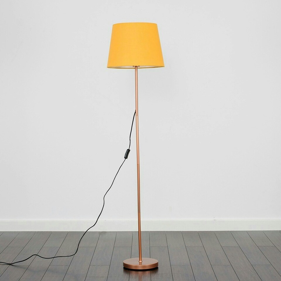 image 1 of ValueLights Modern Standard Floor Lamp In Copper Metal Finish With Mustard Tapered Shade