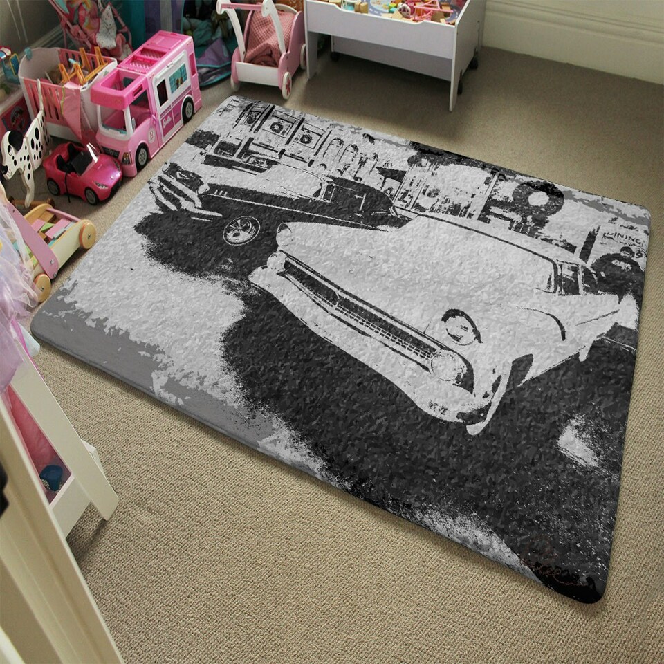 image 1 of Cool cars satin silver (Rug) Grey | Large: 140x200cm