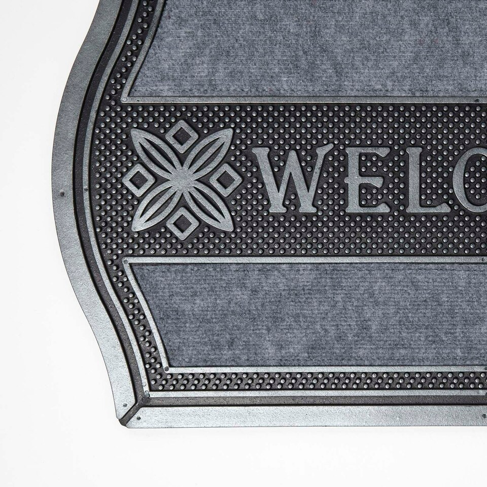 image 1 of Homescapes Silver 'Welcome' Door Mat with Curved Edge - 75 x 45 cm