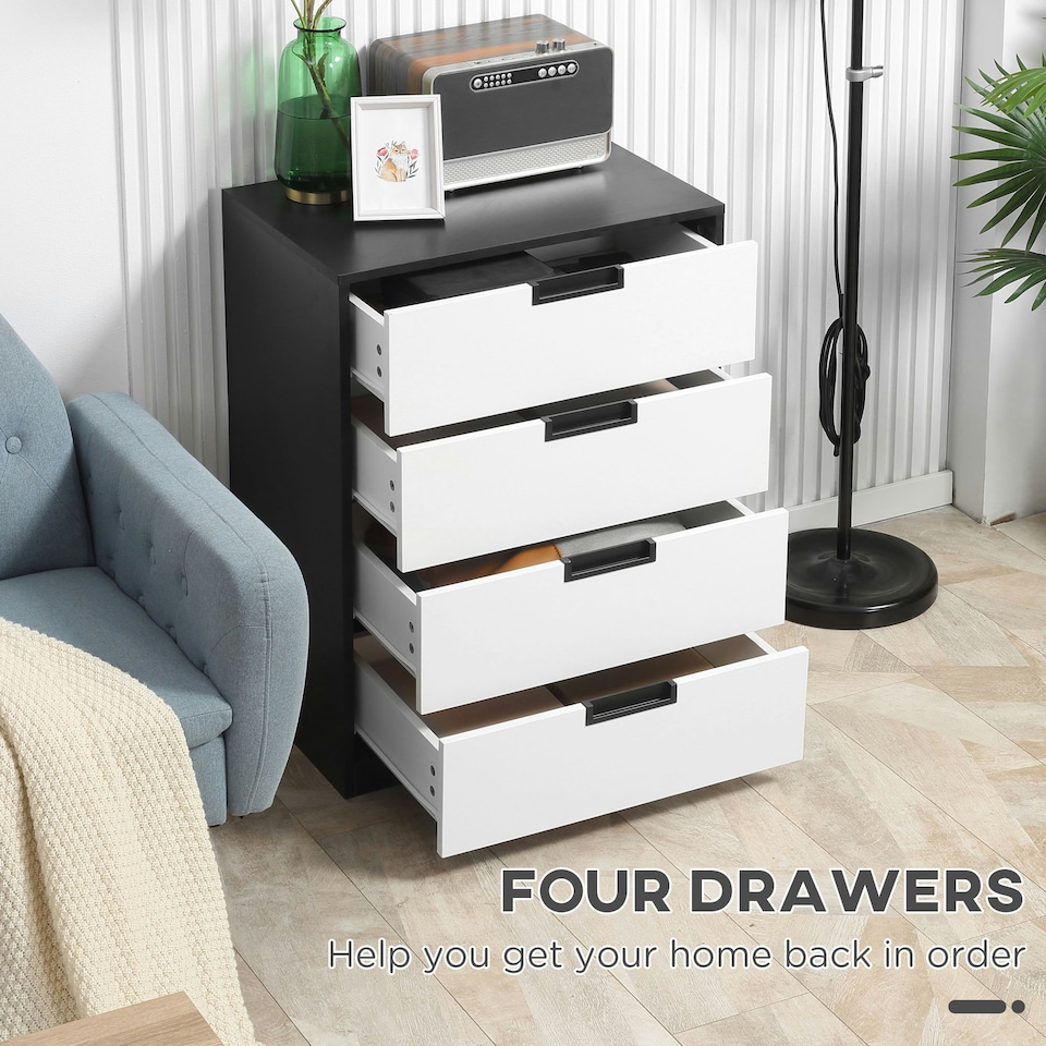 image 1 of HOMCOM Chest of Drawers, 4 Drawer Storage Cabinet Unit Bedroom Living Room