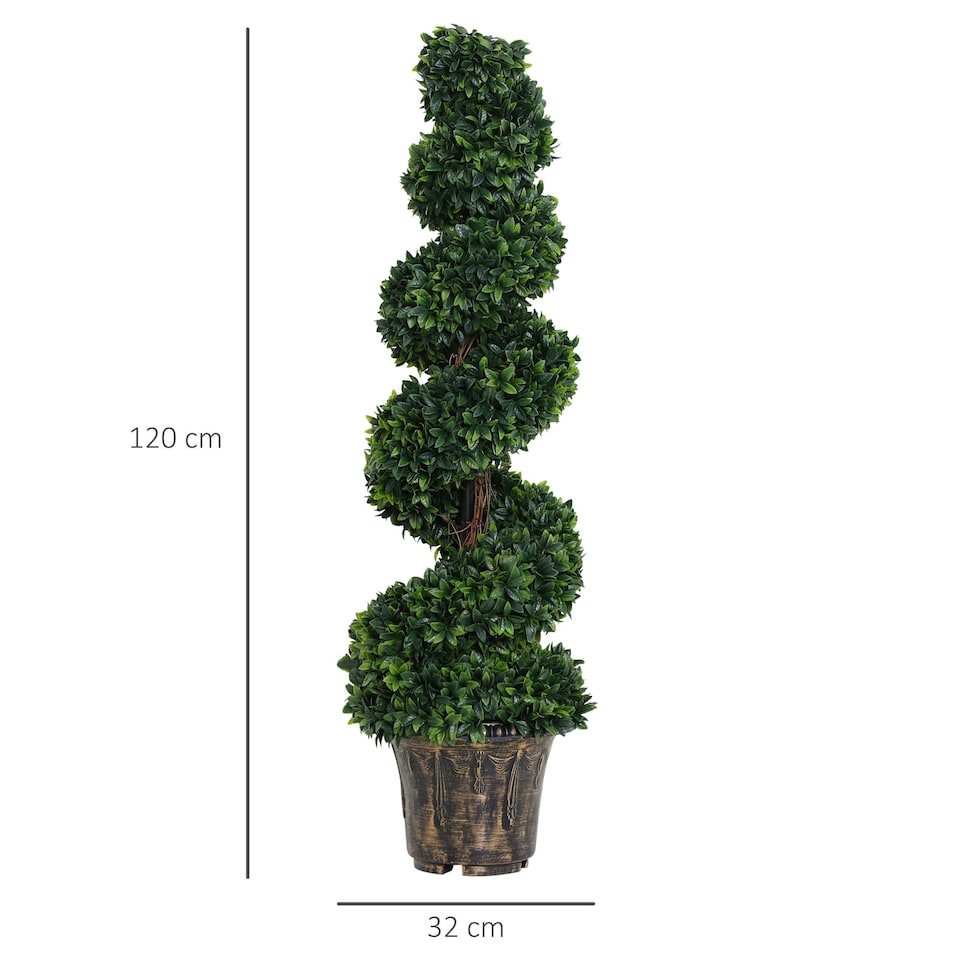 image 1 of Outsunny 2 Pack Artificial Boxwood Spiral Tree Decorative Plant w/ Pot