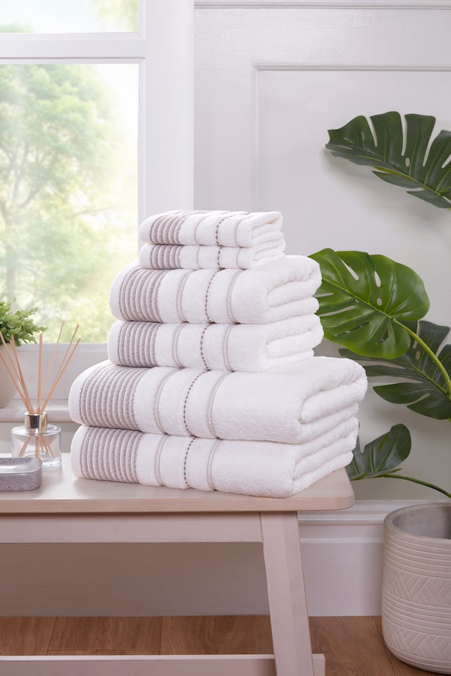 image 1 of Dakota Cotton Towels Striped Luxury Soft Quick Dry Absorbent | Brown | Bath sheet | 1