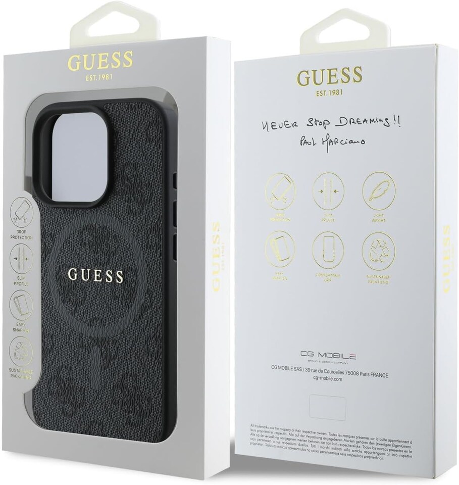 image 1 of Guess PU Leather 4G Coloured Ring Case with MagSafe for iphone 16 Pro 6.3 Black - GUHMP16LG4GFRK