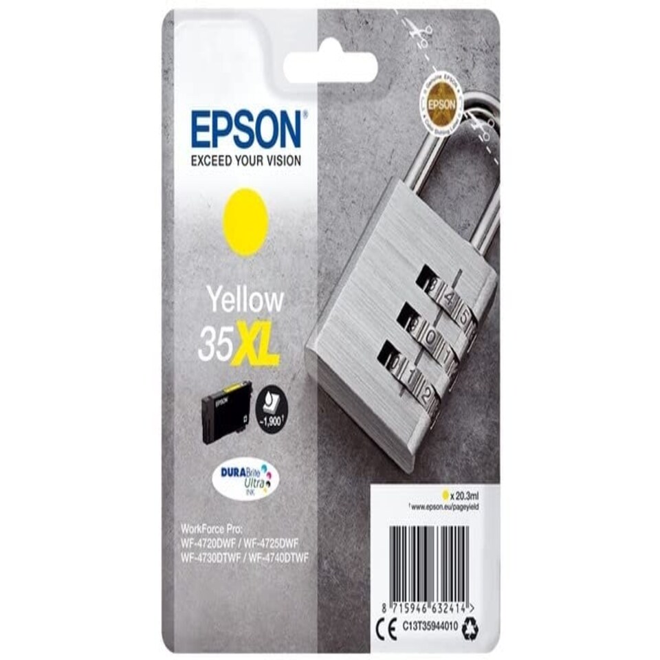 image 1 of Epson 35XL Yellow Padlock High Yield Genuine Ink, Claria Photo HD Ink Cartridge