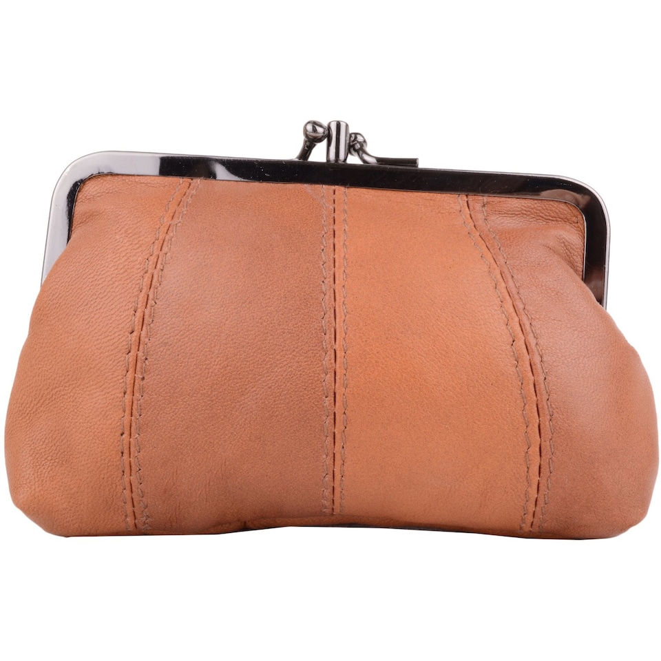 image 1 of Lorenz Womens Super Soft Nappa Leather Double Clip Frame Purse/Coin Holder | Brown | Tan