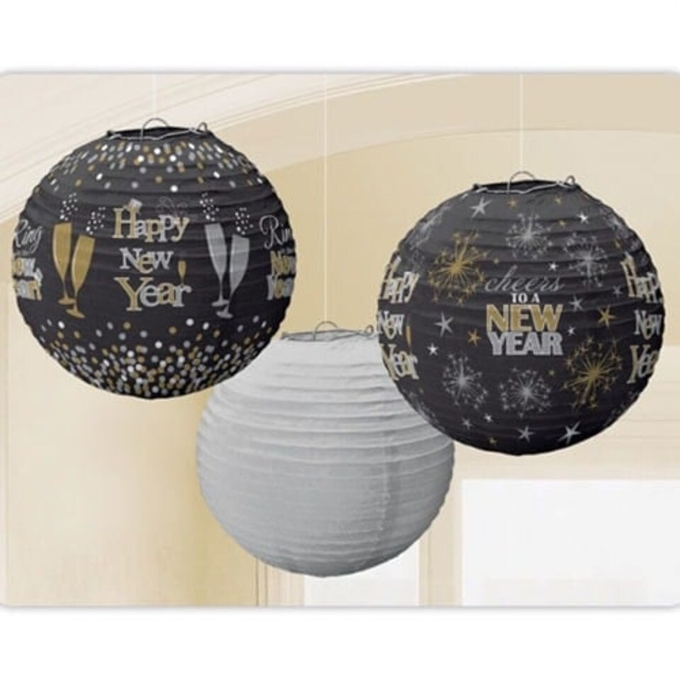 Happy New Year Paper Lanterns Hanging Decorations 24cm - Pack of 3